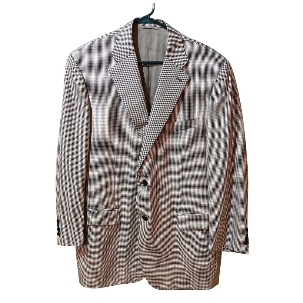 Canali Mens 48R Silk Wool Houndstooth Blazer Sport Coat White Black Italy